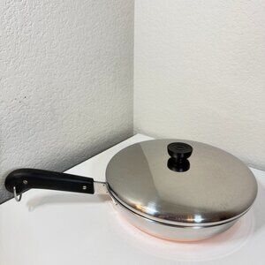 VTG Pre-1968 Revere Ware 10" Skillet Fry Saute Pan Copper Bottom SS 1801 w/ Lid